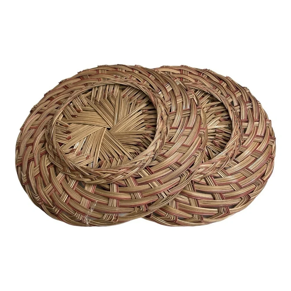 2 Basket Tray Round Two-Tone Coco Midrib Boho Rattan Wicker Reed Basket Decor